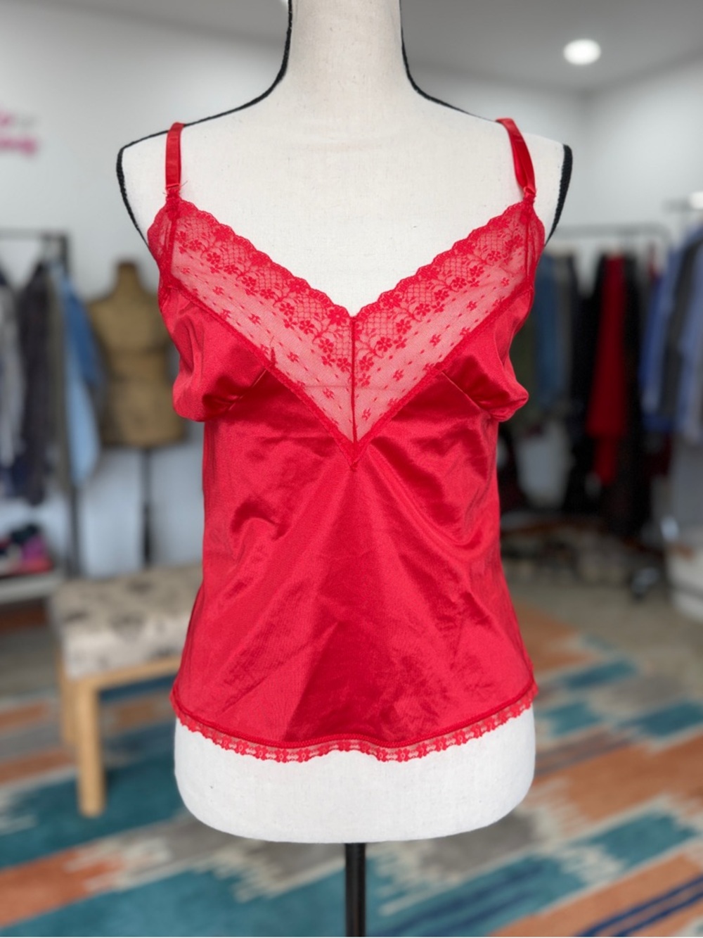 Vintage Red Satin Lace Camisole